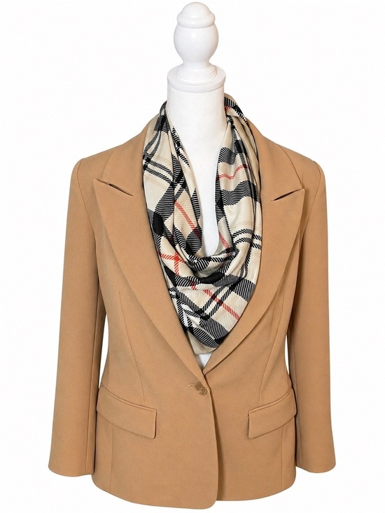 Accessories - Plaid Infinity Scarf - Black, White, Red, Tan